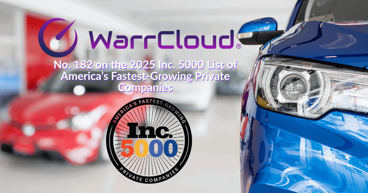 WarrCloud-Ranks-No.-182-on-the-2025-Inc.-5000-List-of-Americas-Fastest-Growing-Private-Companies-1 Image of a car dealership with the Warrcloud logo ontop.